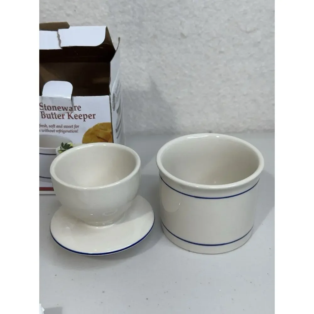 NORPRO Stoneware Butter Keeper White Ceramic Crock and Cover 4